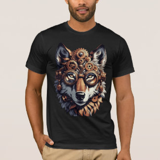 T-shirt Steampunk Mechanical Wolf Head - Vintage In