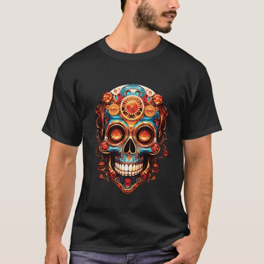 T-shirt Steampunk Skull Design on a Black Short Sleeve (Devant)