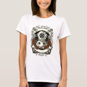 T-shirt Steampunk Victorian Deep Sea Diver Roses rouges
