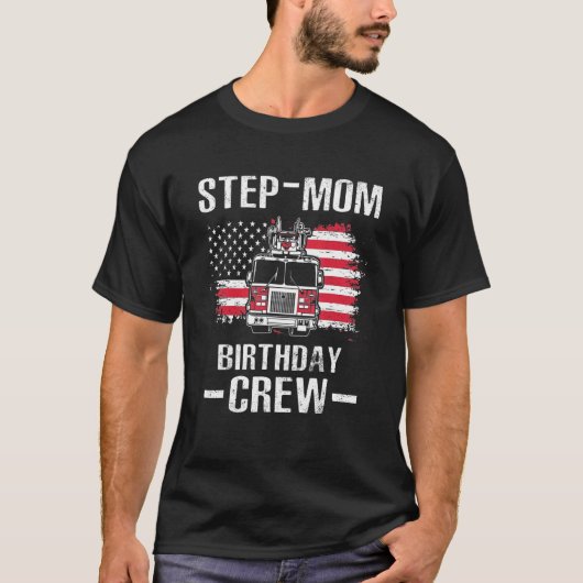 T-shirt Step Mama Birthday Crew Fireman American Flag Thin (Devant)