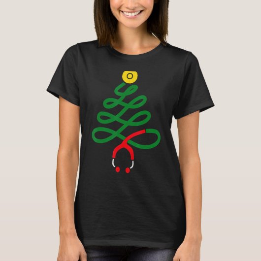 T-shirt Stethoscope Arbre de Noël Infirmière Scrub de Noël (Devant)