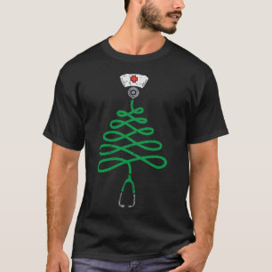 T-shirt Stethoscope Arbre de Noël Infirmière Scrub de Noël