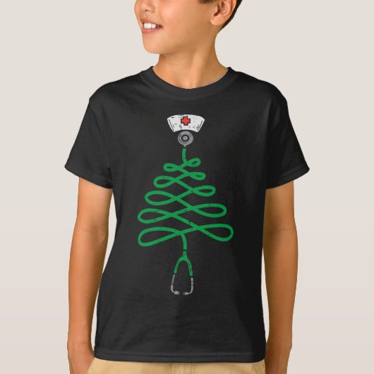T-shirt Stethoscope Arbre de Noël Infirmière Scrub de Noël (Devant)