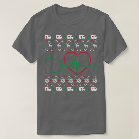T-shirt Stéthoscope cardiaque Noël Ugly XMas Pj infirmière (Design devant)