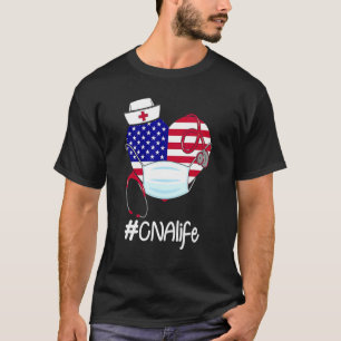 T-shirt Stethoscope Casquettes Cna Vie Coeur Drapeau améri