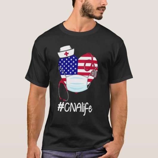 T-shirt Stethoscope Casquettes Cna Vie Coeur Drapeau améri (Devant)