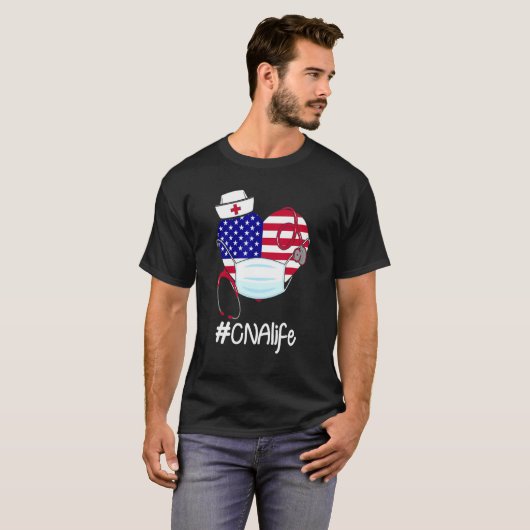 T-shirt Stethoscope Casquettes Cna Vie Coeur Drapeau améri (Devant entier)