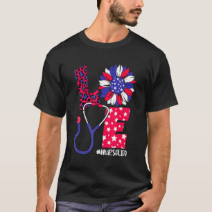 T-shirt Stéthoscope Drapeau Américain 4 Juillet Vie D'infi