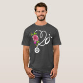 T-shirt Stethoscope Fleur Docteur Infirmière Physique (Devant entier)