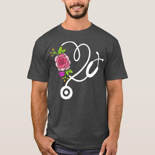 T-shirt Stethoscope Fleur Docteur Infirmière Physique (Devant)