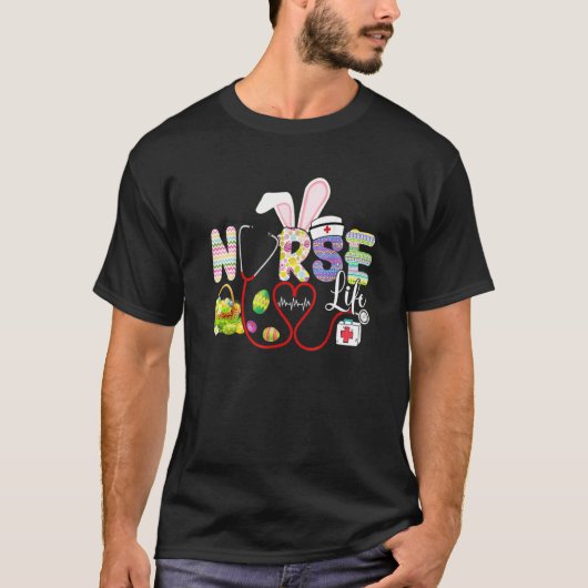 T-shirt Stethoscope Scrub Nurse Life Pâques Jour Mignonne  (Devant)