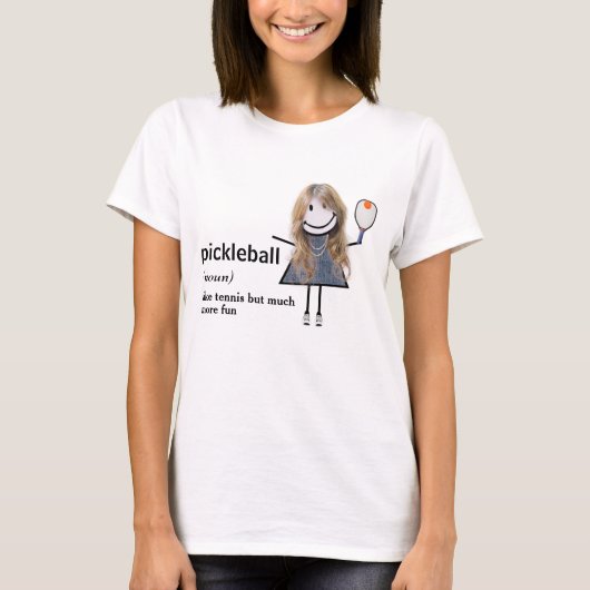 T-shirt Stick Figure Girl Pickleball et Paddle (Devant)