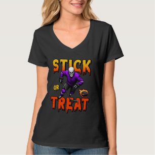 T-shirt Stick or Treat Halloween Hockey Skeleton Joueur Sp
