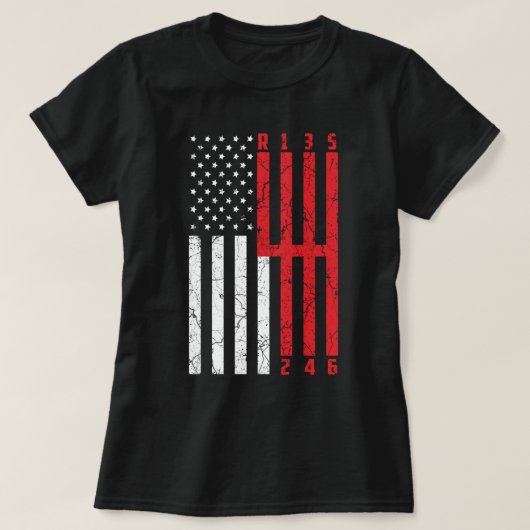 T-shirt Stick Shift American Flag 6 speed ford mustang CT (Design devant)