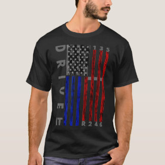 T-shirt Stick Shift American Flag Muscle Car Si Speed Gear