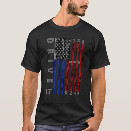 T-shirt Stick Shift American Flag Muscle Car Six Speed Gea (Devant)
