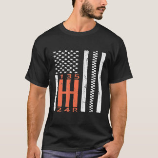 T-shirt Stick Shift American Flag Transmission manuelle