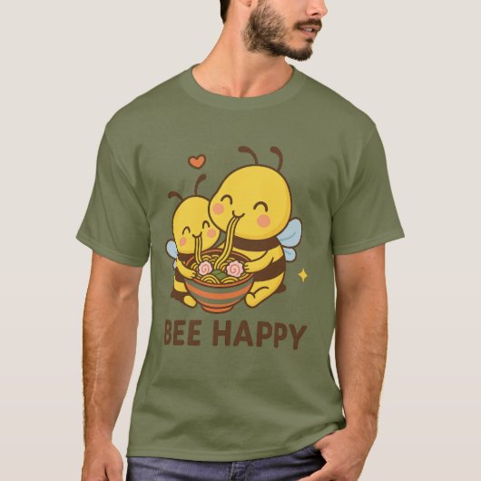 T-shirt Sticker Abee Happy - Abeilles mignonnes Partageant (Devant)