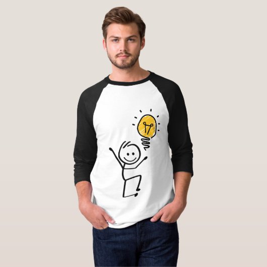 T-shirt Stickman. Lamp idée, brillant, brainstorm session (Devant entier)