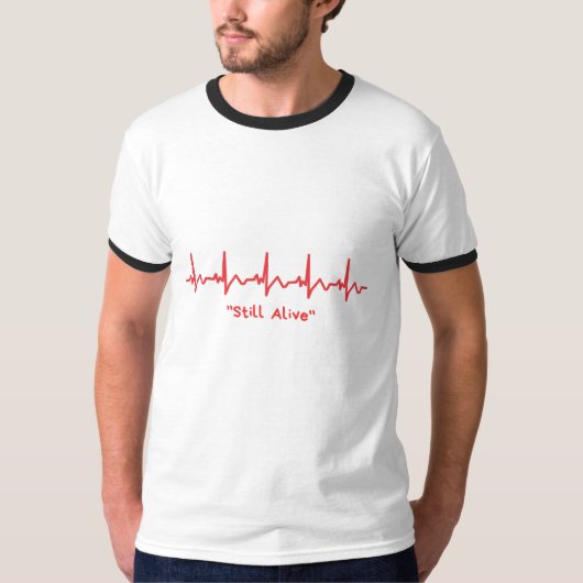 T-shirt Still Alive – Minimal Heartbeat Dark Humor Design (Devant)