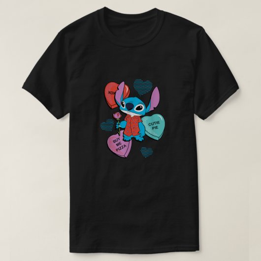 T-shirt Stitch Funny Coeurs de bonbons Saint Valentin (Design devant)