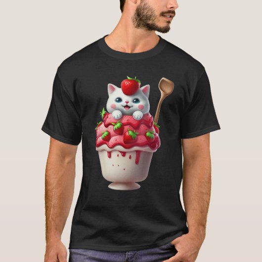 T-shirt Strawberry Ice Cream Sundae Kitten Gelato Berry Ca (Devant)