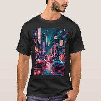 T-shirt Streets of Tokyo Japan Night Scene With Lights - V
