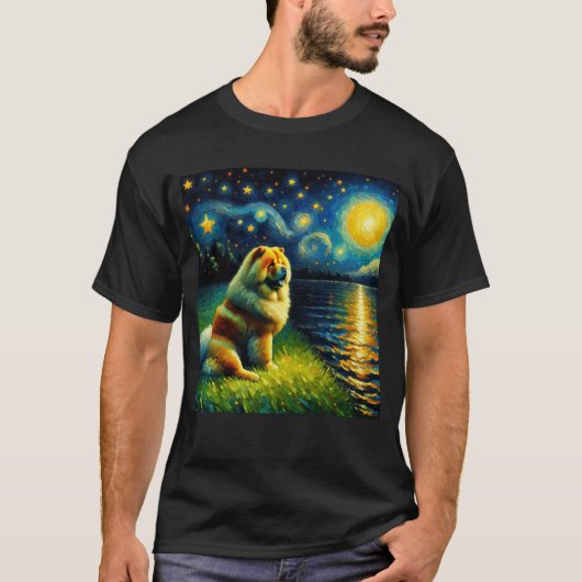 T-shirt Stress Night Chow Chow Chien Van Gogh Lover (Devant)