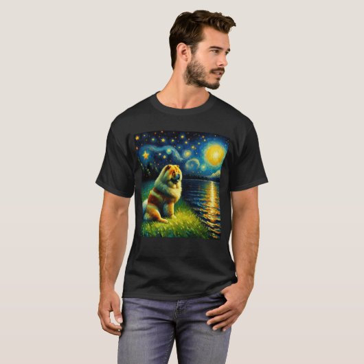 T-shirt Stress Night Chow Chow Chien Van Gogh Lover (Devant entier)