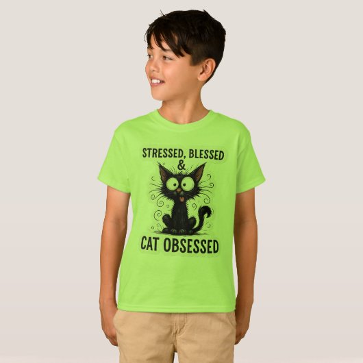 T-shirt Stressed Blessed & Cat Obsessed Funny Black Cat De (Devant entier)