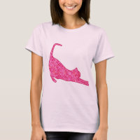 Stretting Cat Silhouette à Fuchsia Pink Batik