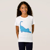 T-Shirt Stretting Cat Silhouette dans un Motif Lotus Bleu (Devant entier)