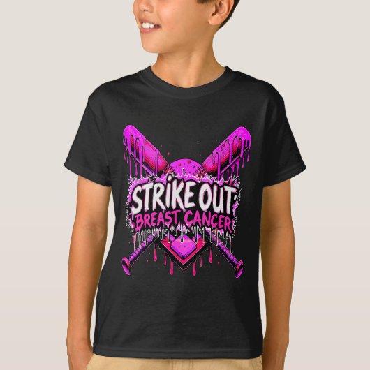 T-shirt Strike Out Breast Cancer Baseball Softball Drip Ho (Devant)