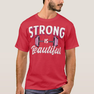 T-shirt Strong is Beautiful Pink Barbells Gym Exercise Wom
