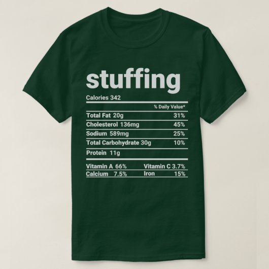 T-shirt Stuffing Nutrition Facts Thanksgiving Costume 1 (Design devant)
