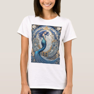T-shirt Style Art Nouveau Mermaid Bleu Art Déco