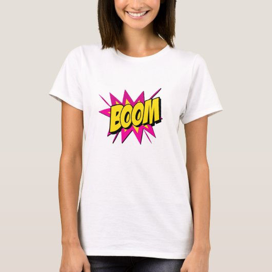 T-shirt Style BD Pop Art Retro Yellow Hot Rose BOOM (Devant)