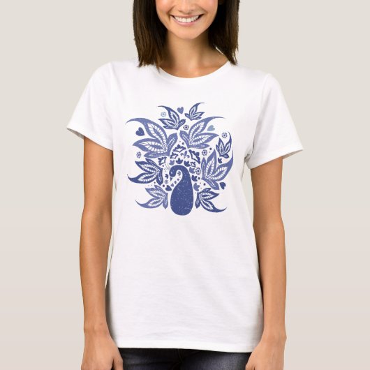 T-shirt Style bohème bleu Peacock Art Imprimer (Devant)