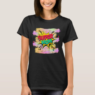 T-shirt Style comique Pop Art rétro Rouge Jaune SUPERMOM T