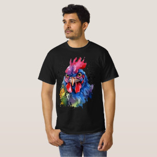 T-shirt Style d'aquarelle de poulet du coq du pays