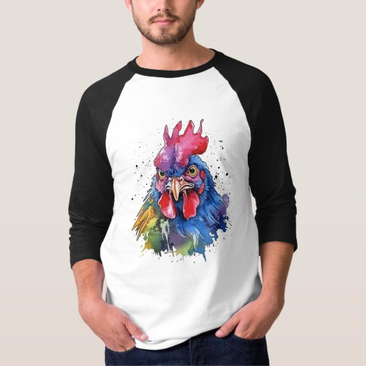 T-shirt Style d'aquarelle de poulet du coq du pays (Devant)