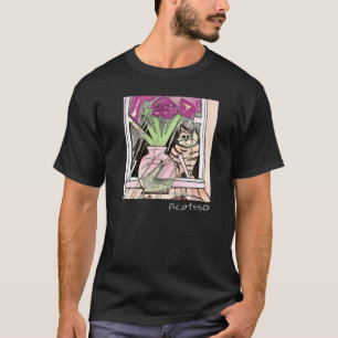 T-shirt Style d'art cubiste Picatsso Chat dans la fenêtre