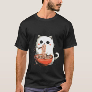 T-shirt Style d'art japonais Mignon bébé chat mangeant des