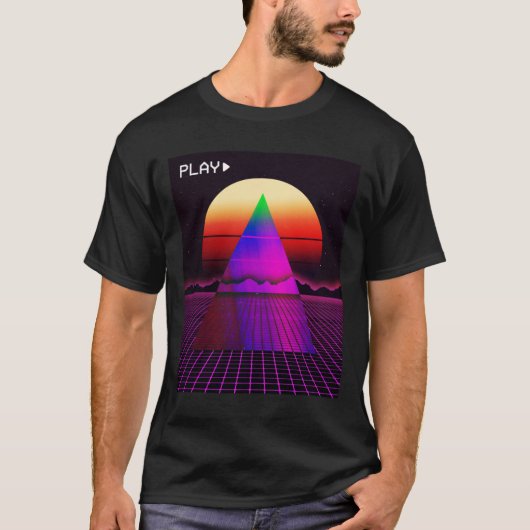 T-shirt Style de grille de Synthwave esthétique Outrun Cou (Devant)