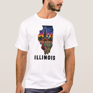 T-shirt Style de tatouage de l'Illinois Style Skyline Jazz
