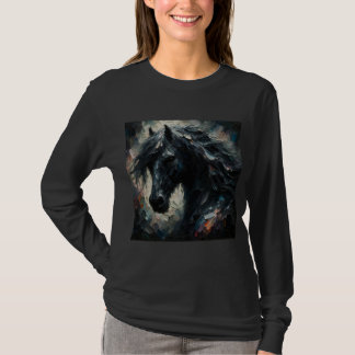 T-shirt Style impressionniste Cheval foncé Long Manche