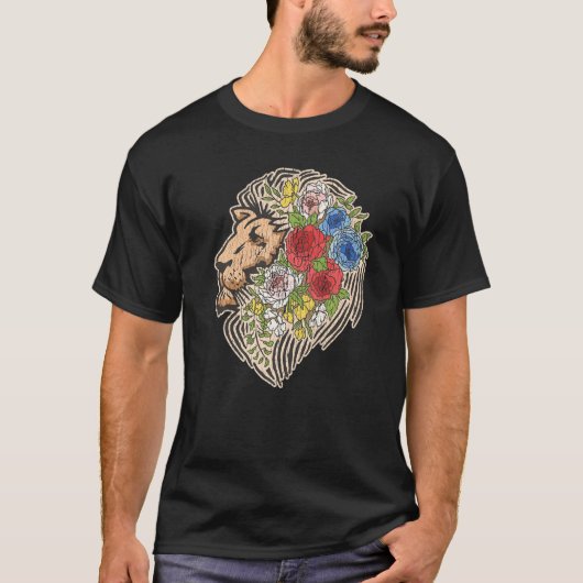 T-shirt Style Indie Lion Fleurs mignonette Hipster tenue H (Devant)