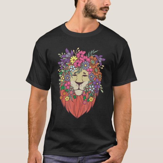 T-shirt Style Indie Lion Fleurs mignonette Hipster tenue H (Devant)