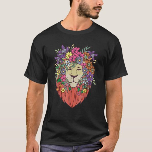 T-shirt Style Indie Lion Fleurs mignonette Hipster tenue H (Devant)