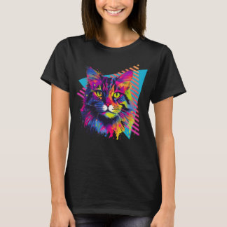 T-shirt Style Maine Coon Cat 80s coloré